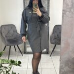 Pilka moteriška suknelė su užtrauktuku ir dirželiu 42-48