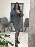 Pilka moteriška suknelė su užtrauktuku ir dirželiu 42-48